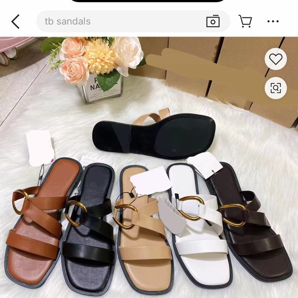 Zara Tan Flat Sandals with Gold Buckle - Picture 6 of 11